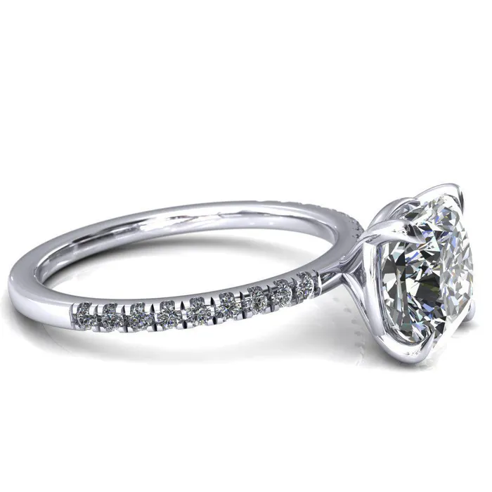 Fire Brilliance Alessandra Cushion Center Stone 4 Claw Prong Diamond Accent Engagement Ring Rings