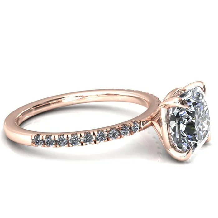 Fire Brilliance Alessandra Cushion Center Stone 4 Claw Prong Diamond Accent Engagement Ring Rings