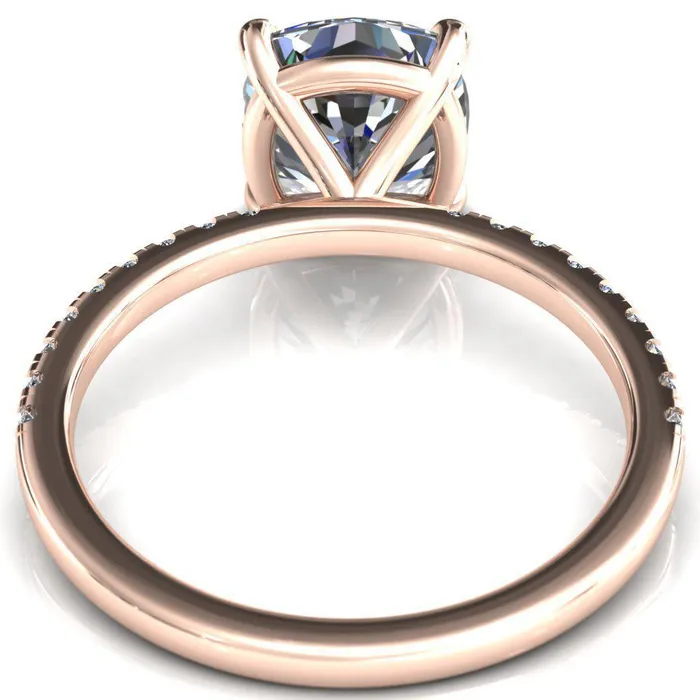 Fire Brilliance Alessandra Cushion Center Stone 4 Claw Prong Diamond Accent Engagement Ring Rings