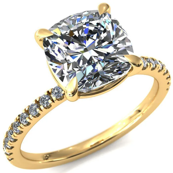 Fire Brilliance Alessandra Cushion Center Stone 4 Claw Prong Diamond Accent Engagement Ring Rings