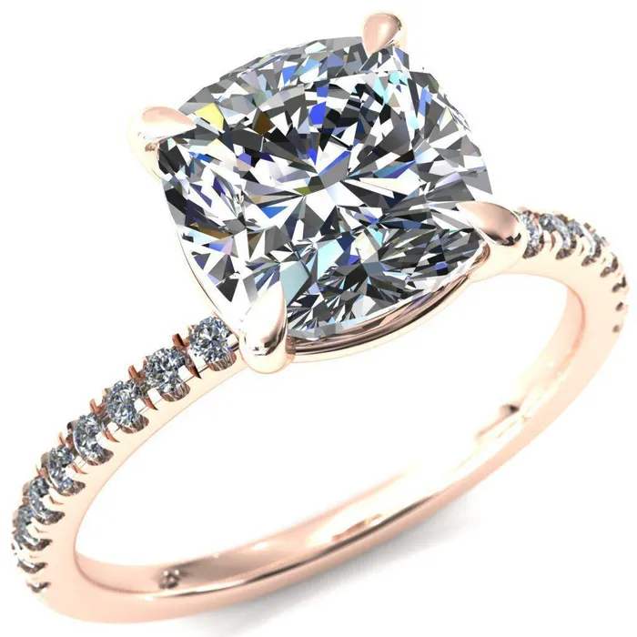 Fire Brilliance Alessandra Cushion Center Stone 4 Claw Prong Diamond Accent Engagement Ring Rings