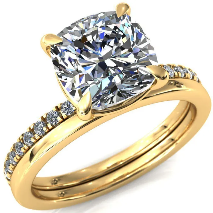 Fire Brilliance Alessandra Cushion Center Stone 4 Claw Prong Diamond Accent Engagement Ring Rings