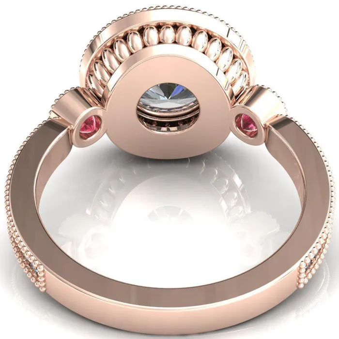 Fire Brilliance Brachium Round Center Stone Pink Sapphire Bezel Milgrain Halo 34 Eternity Accent Diamond Ring Rings