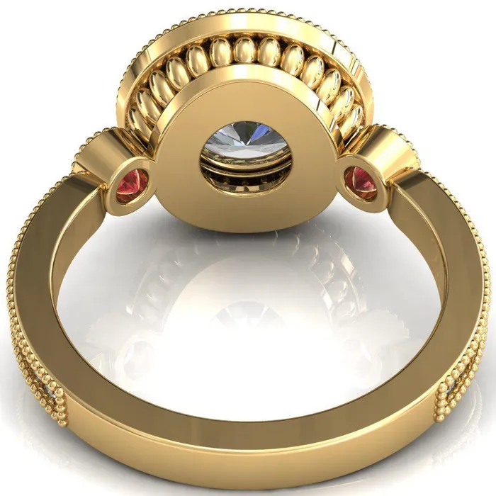 Fire Brilliance Brachium Round Center Stone Pink Sapphire Bezel Milgrain Halo 34 Eternity Accent Diamond Ring Rings