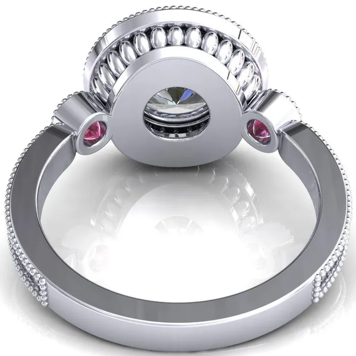 Fire Brilliance Brachium Round Center Stone Pink Sapphire Bezel Milgrain Halo 34 Eternity Accent Diamond Ring Rings
