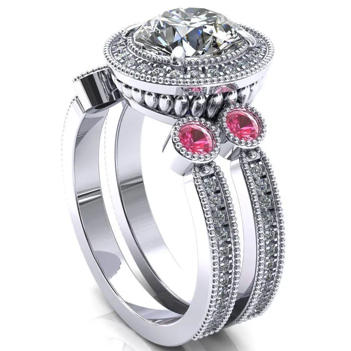 Fire Brilliance Brachium Round Center Stone Pink Sapphire Bezel Milgrain Halo 34 Eternity Accent Diamond Ring Rings