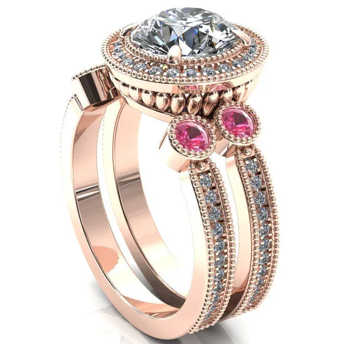 Fire Brilliance Brachium Round Center Stone Pink Sapphire Bezel Milgrain Halo 34 Eternity Accent Diamond Ring Rings