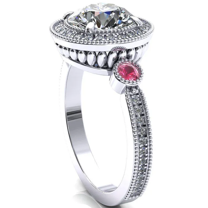 Fire Brilliance Brachium Round Center Stone Pink Sapphire Bezel Milgrain Halo 34 Eternity Accent Diamond Ring Rings