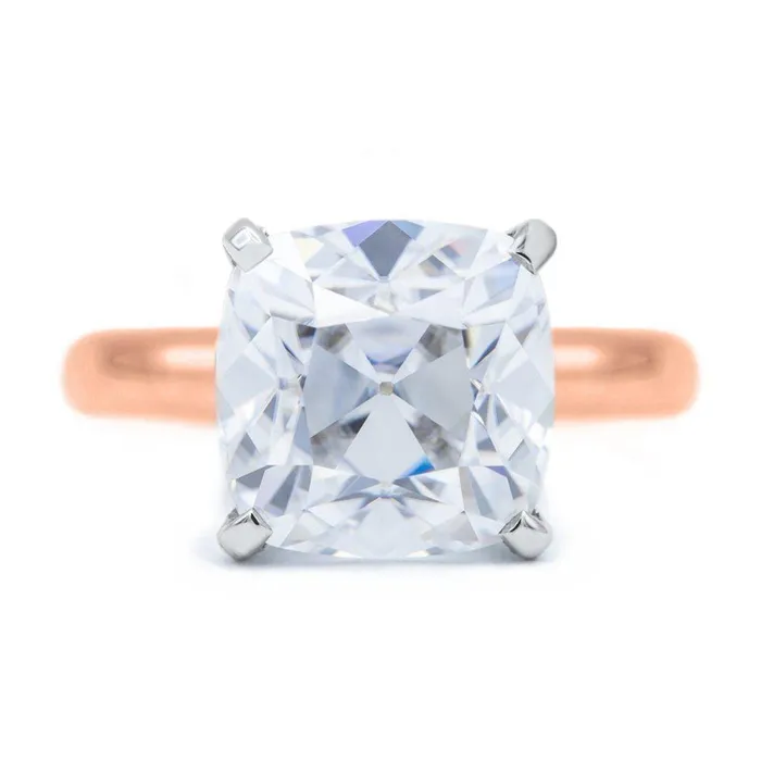 Fire Brilliance Cushion Old Mine Cut OMC Heirloom Moissanite 4 Prongs FANCY Solitaire Ring Rings