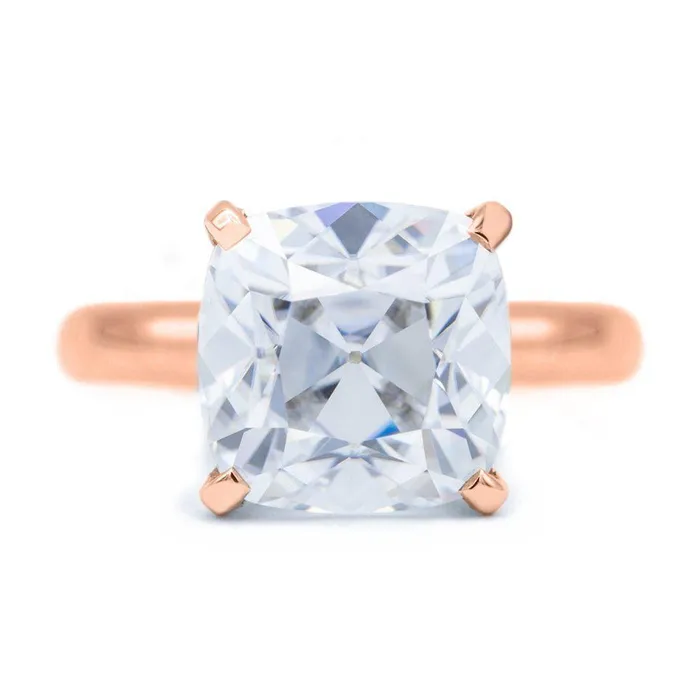 Fire Brilliance Cushion Old Mine Cut OMC Heirloom Moissanite 4 Prongs FANCY Solitaire Ring Rings