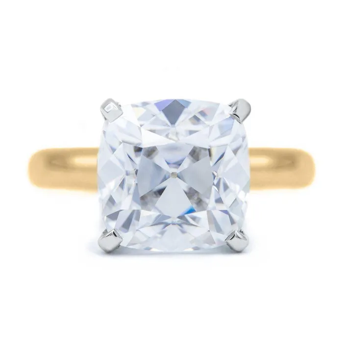 Fire Brilliance Cushion Old Mine Cut OMC Heirloom Moissanite 4 Prongs FANCY Solitaire Ring Rings
