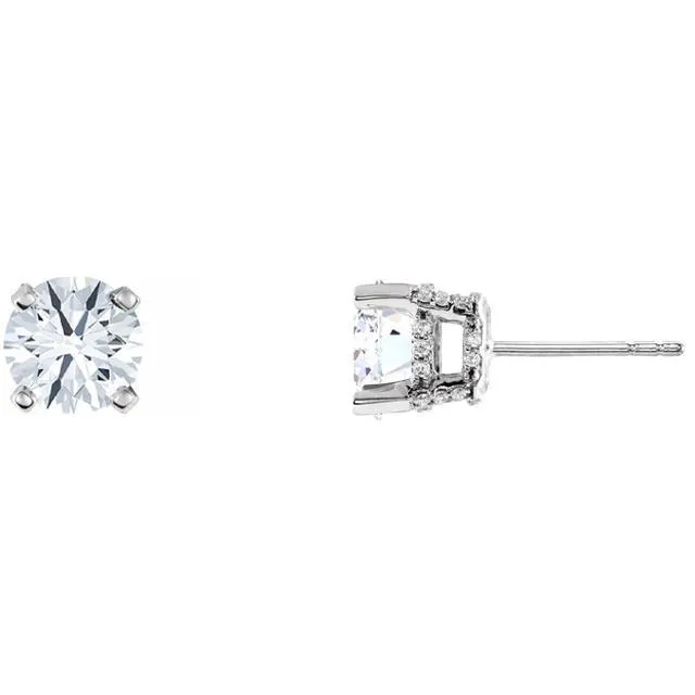 Fire Brilliance Earrings Round Center Accented Basket 4 Prong 14K White Earrings Fire Brilliance Earrings Round Center Accented Basket 4 Prong 14K White Earrings