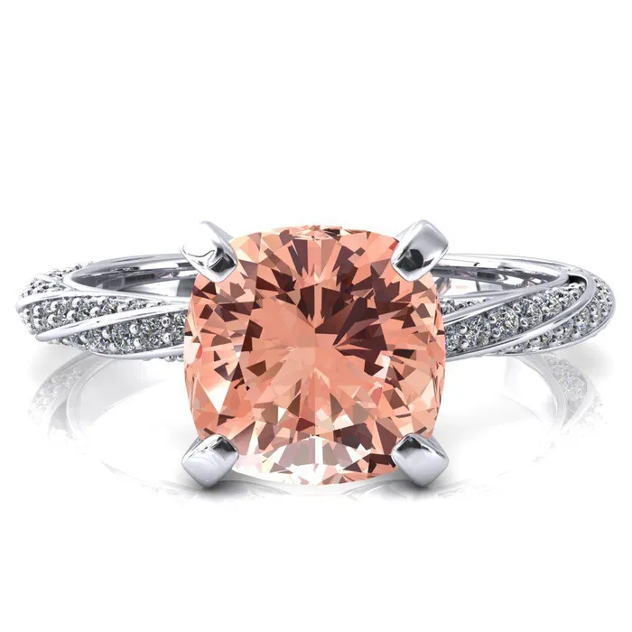 Fire Brilliance Elysia Cushion Champagne Sapphire 4 Prong 34 Eternity Diamond Accent Ring Rings Fire Brilliance Elysia Cushion Champagne Sapphire 4 Prong 34 Eternity Diamond Accent Ring Rings