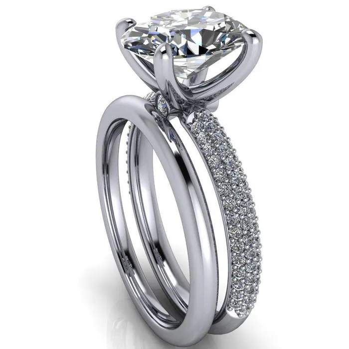 Fire Brilliance Moreaux Oval Center Stone 4 Prong HalfRound Shank Engagement Ring Rings