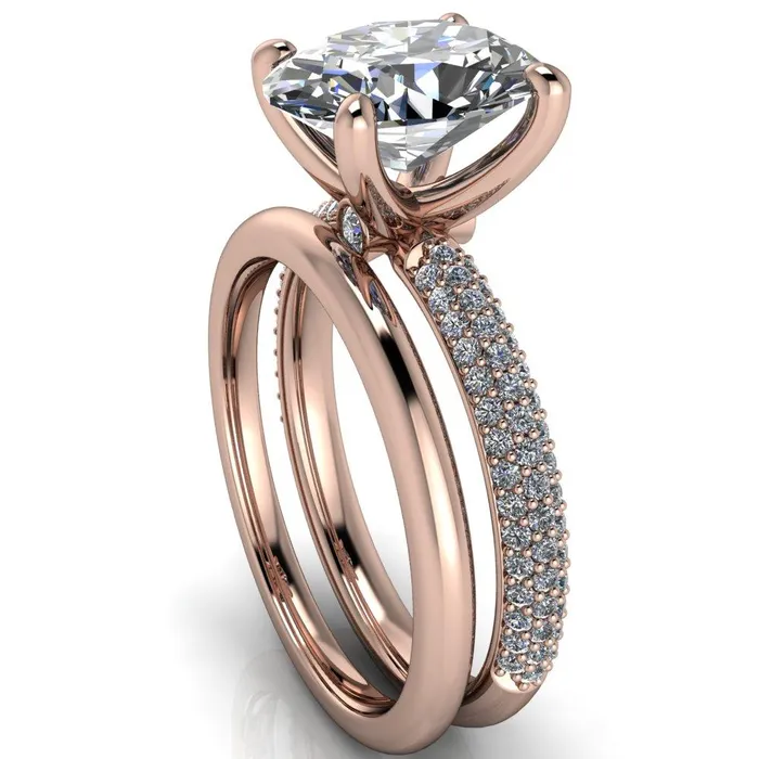 Fire Brilliance Moreaux Oval Center Stone 4 Prong HalfRound Shank Engagement Ring Rings