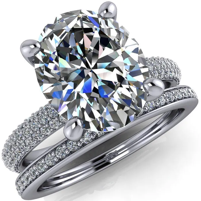 Fire Brilliance Moreaux Oval Center Stone 4 Prong HalfRound Shank Engagement Ring Rings