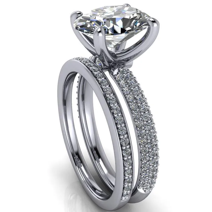 Fire Brilliance Moreaux Oval Center Stone 4 Prong HalfRound Shank Engagement Ring Rings