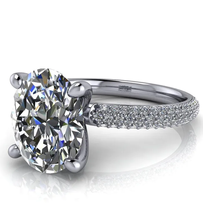 Fire Brilliance Moreaux Oval Center Stone 4 Prong HalfRound Shank Engagement Ring Rings