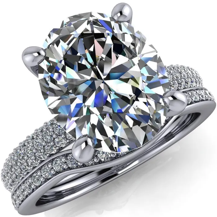Fire Brilliance Moreaux Oval Center Stone 4 Prong HalfRound Shank Engagement Ring Rings