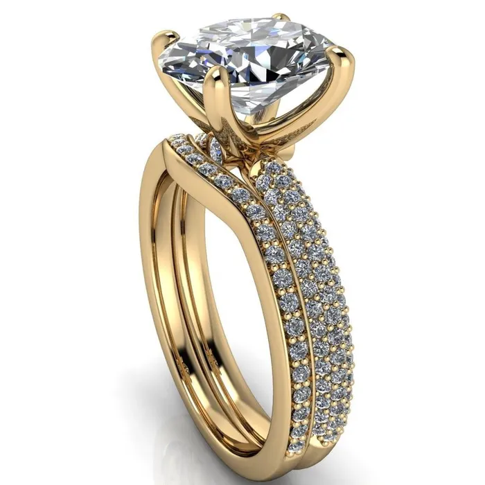 Fire Brilliance Moreaux Oval Center Stone 4 Prong HalfRound Shank Engagement Ring Rings