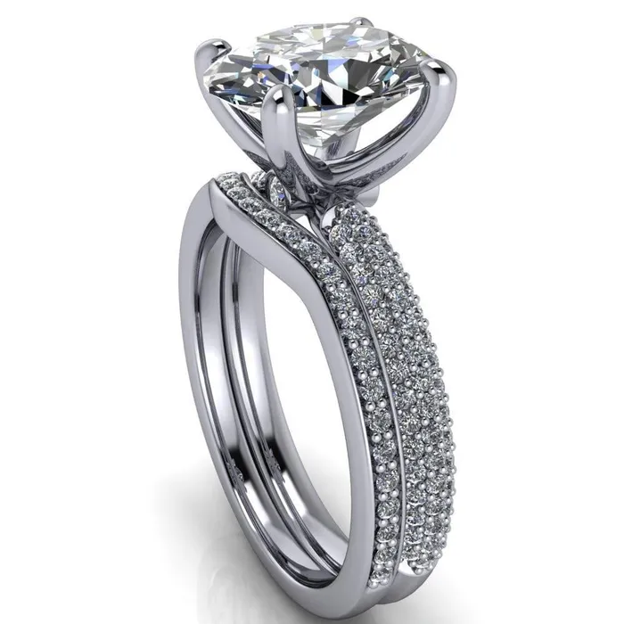 Fire Brilliance Moreaux Oval Center Stone 4 Prong HalfRound Shank Engagement Ring Rings