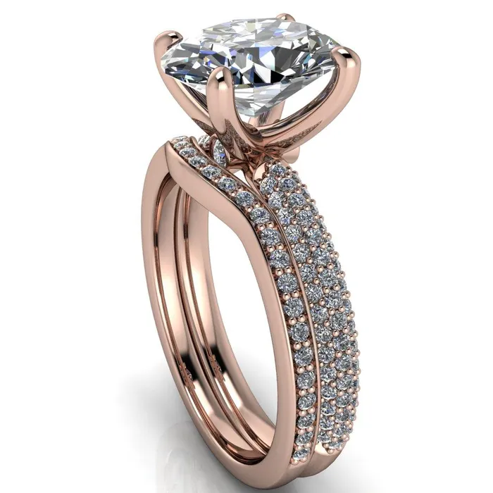 Fire Brilliance Moreaux Oval Center Stone 4 Prong HalfRound Shank Engagement Ring Rings