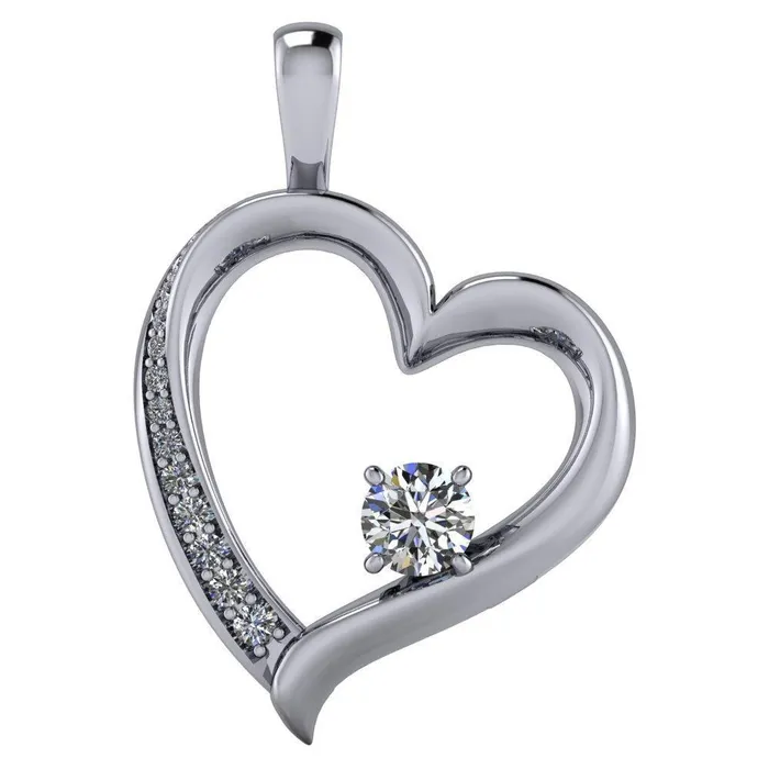 Fire Brilliance Necklaces Round Center Stone 4 Prong Diamond Accent Heart Pendant Fire Brilliance Necklaces Round Center Stone 4 Prong Diamond Accent Heart Pendant