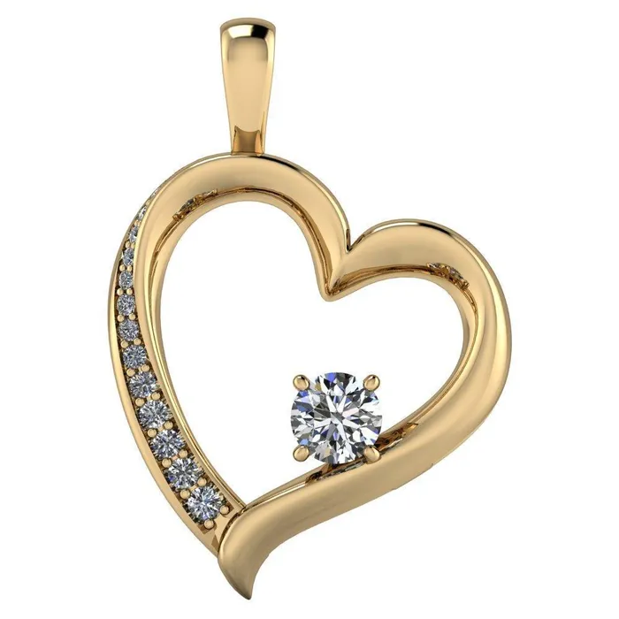Fire Brilliance Necklaces Round Center Stone 4 Prong Diamond Accent Heart Pendant