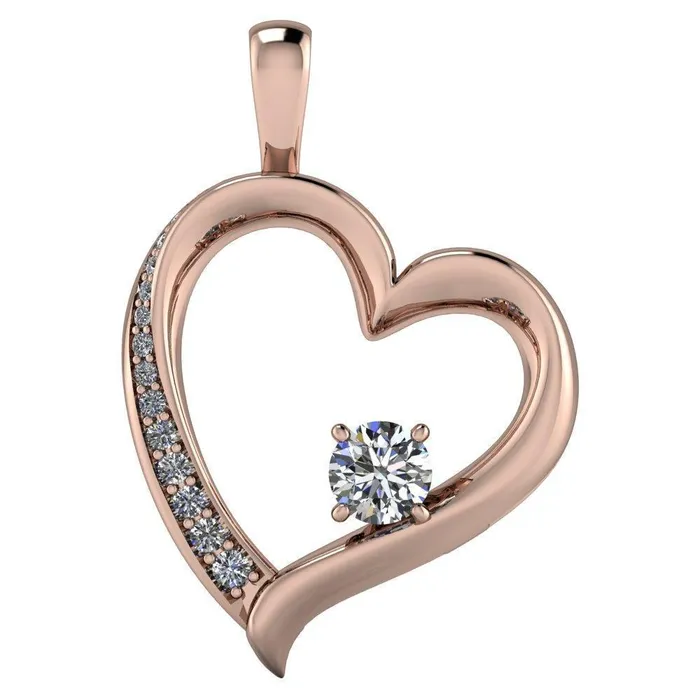 Fire Brilliance Necklaces Round Center Stone 4 Prong Diamond Accent Heart Pendant