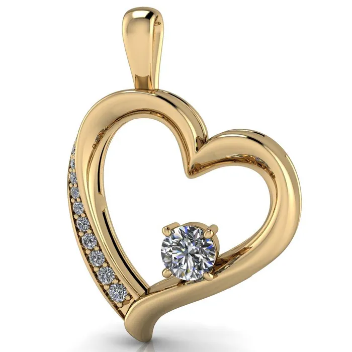 Fire Brilliance Necklaces Round Center Stone 4 Prong Diamond Accent Heart Pendant