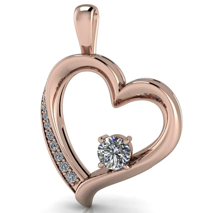Fire Brilliance Necklaces Round Center Stone 4 Prong Diamond Accent Heart Pendant
