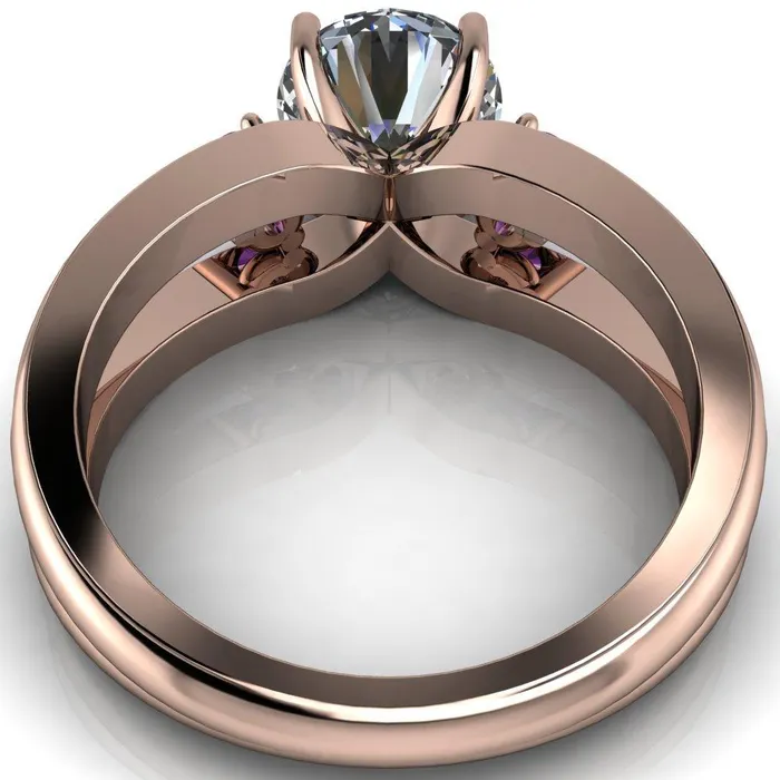 Fire Brilliance Orion Round Center Stone 2 Round Amethyst Sides Split Shank Diamond Channel Set Ring Rings