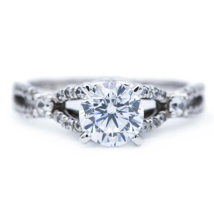 Fire Brilliance Rings 65mm Round Center 14K White Gold Half Infinity Shank Ring