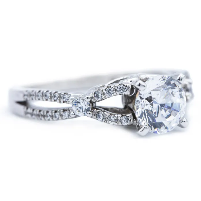 Fire Brilliance Rings 65mm Round Center 14K White Gold Half Infinity Shank Ring