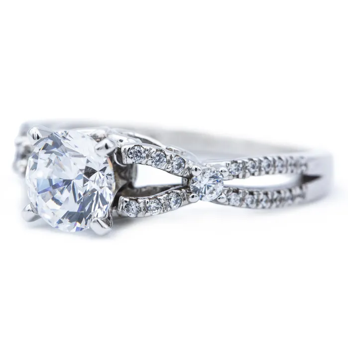 Fire Brilliance Rings 65mm Round Center 14K White Gold Half Infinity Shank Ring