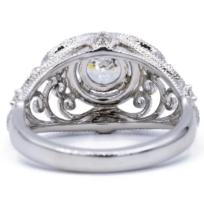 Fire Brilliance Rings 65mm Round Center 14K White Solid Gold Diamond Halo Milgrain Design Ring