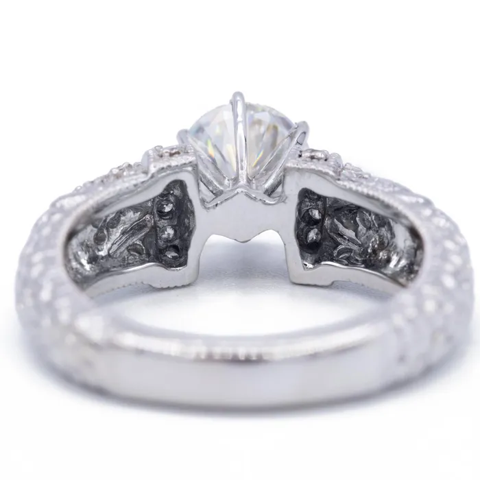 Fire Brilliance Rings 75mm Round Center 18K White Gold Natures Feathers Diamond Filigree Design Ring