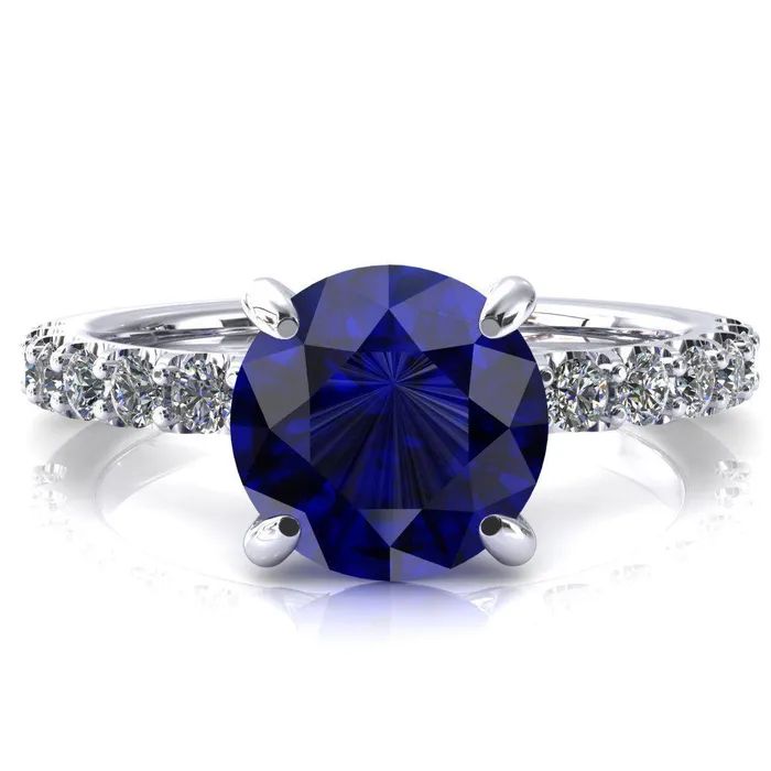 Fire Brilliance Rings Alessi Round Blue Sapphire 4 Claw Prong 34 Micro Pave Engagement Ring