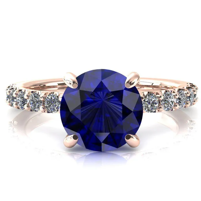 Fire Brilliance Rings Alessi Round Blue Sapphire 4 Claw Prong 34 Micro Pave Engagement Ring