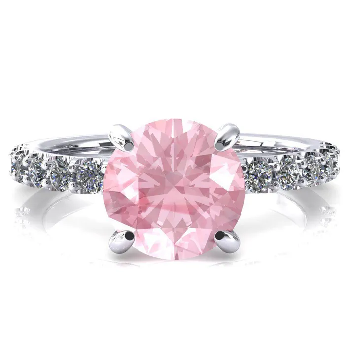 Fire Brilliance Rings Alessi Round Pink Sapphire 4 Claw Prong 34 Micro Pave Engagement Ring Fire Brilliance Rings Alessi Round Pink Sapphire 4 Claw Prong 34 Micro Pave Engagement Ring