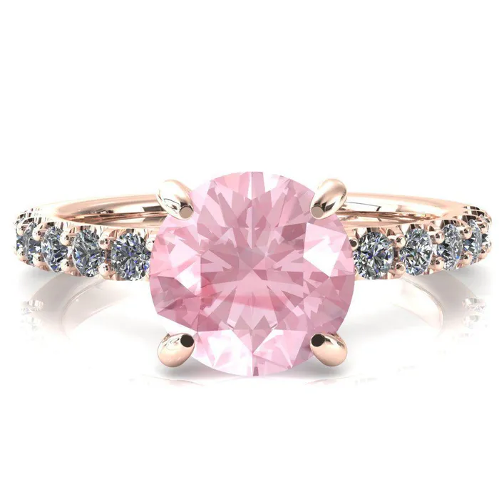 Fire Brilliance Rings Alessi Round Pink Sapphire 4 Claw Prong 34 Micro Pave Engagement Ring
