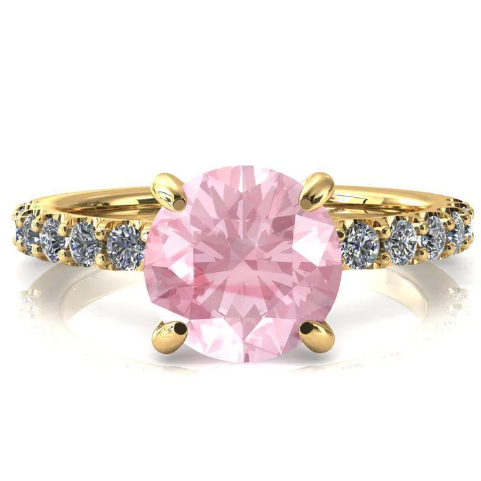 Fire Brilliance Rings Alessi Round Pink Sapphire 4 Claw Prong 34 Micro Pave Engagement Ring
