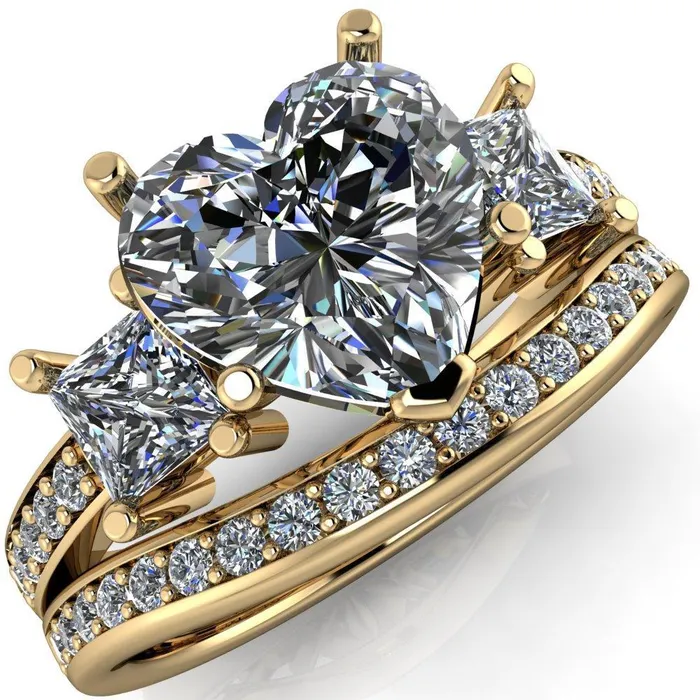 Fire Brilliance Rings Audrina Heart Moissanite Side Square Diamond Shank Ring Fire Brilliance Rings Audrina Heart Moissanite Side Square Diamond Shank Ring
