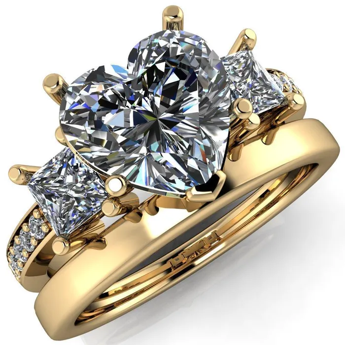 Fire Brilliance Rings Audrina Heart Moissanite Side Square Diamond Shank Ring
