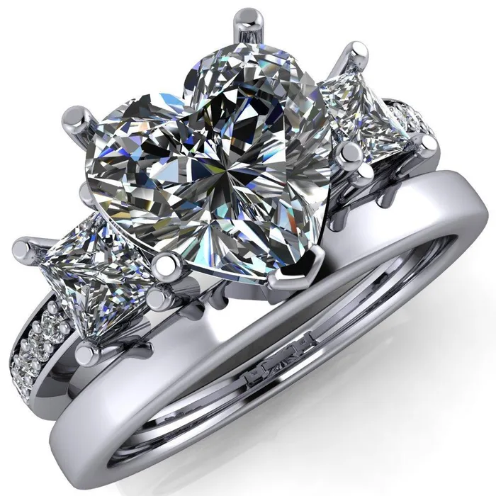 Fire Brilliance Rings Audrina Heart Moissanite Side Square Diamond Shank Ring