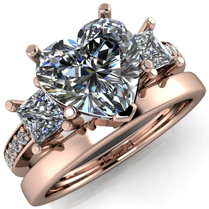Fire Brilliance Rings Audrina Heart Moissanite Side Square Diamond Shank Ring