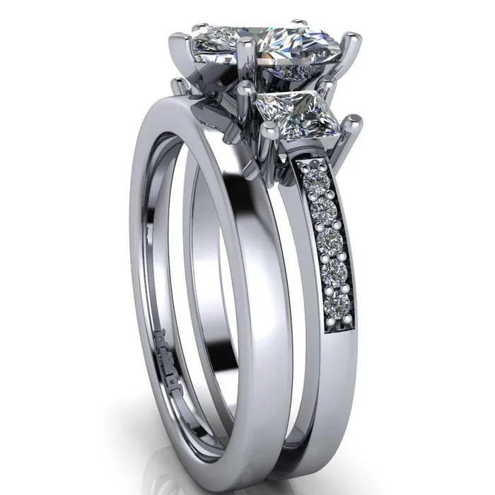 Fire Brilliance Rings Audrina Heart Moissanite Side Square Diamond Shank Ring