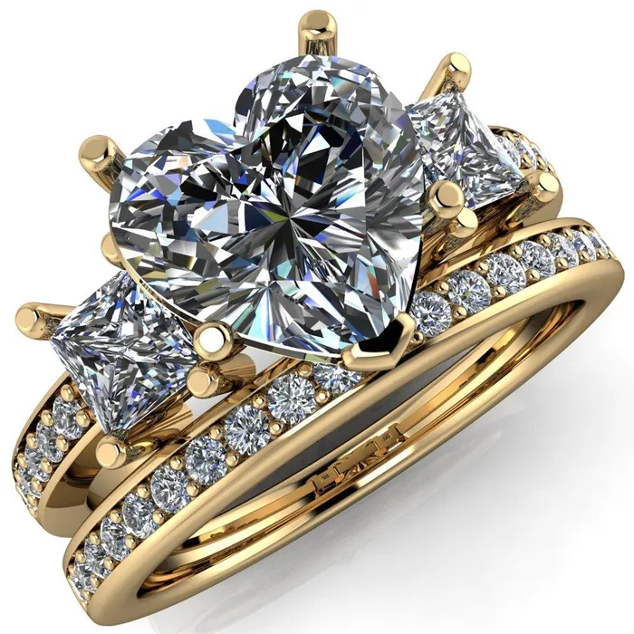 Fire Brilliance Rings Audrina Heart Moissanite Side Square Diamond Shank Ring