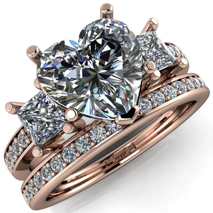 Fire Brilliance Rings Audrina Heart Moissanite Side Square Diamond Shank Ring