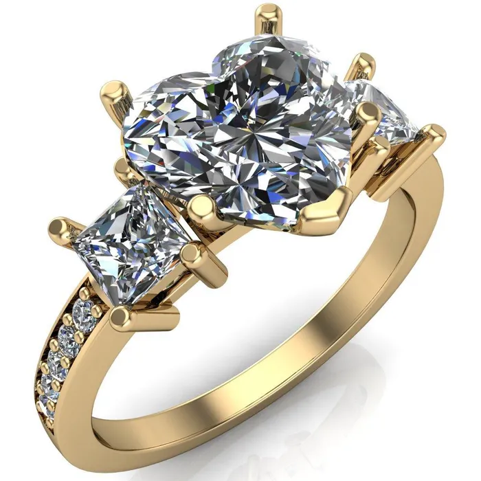 Fire Brilliance Rings Audrina Heart Moissanite Side Square Diamond Shank Ring